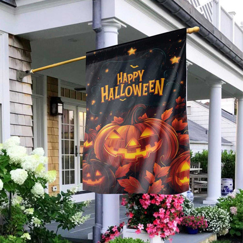 Halloween pumpkin house flag for garden or porch, double-sided design with festive jack-o'-lantern to brighten your entryway | Familywalldecor