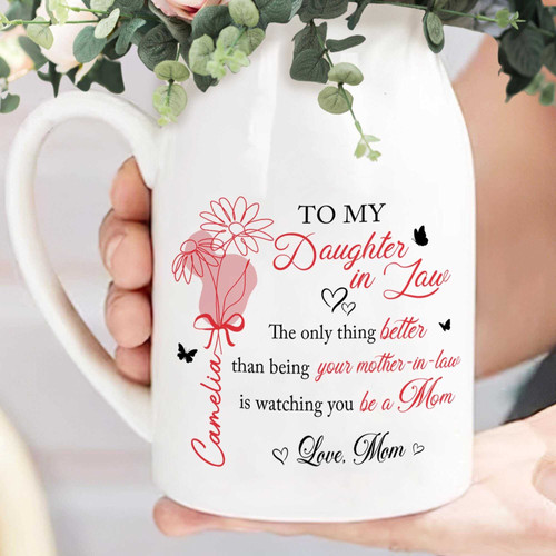 Heartfelt mother-daughter ceramic flower vase with custom names, new mom gift and Mother’s Day mantel decor in matte white | Familywalldecor