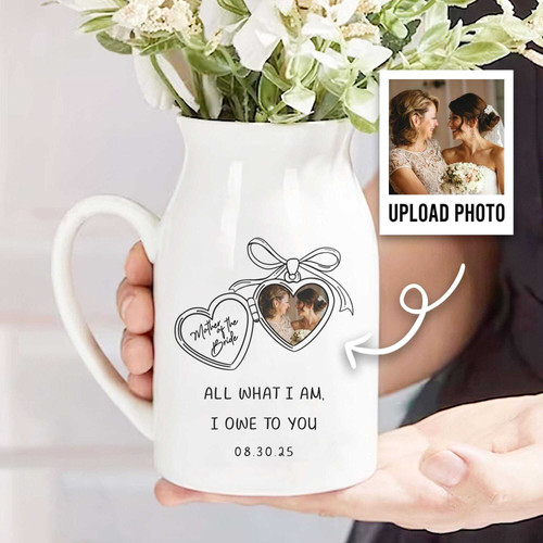 Floral ceramic vase personalized with names or date, elegant Mother's Day gift for mom, timeless keepsake decor | Familywalldecor