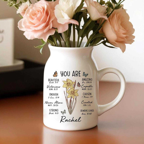 Custom Birth Flower Ceramic Vase With Bible Verse For Christian Inspirational DéCor | Family Wall Decor