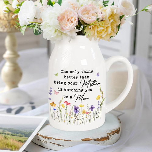 Mother's Day personalized ceramic flower vase with message from mom to daughter, add custom names and date for a new mom gift | Familywalldecor