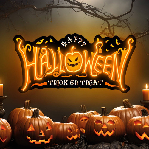 Spooky ghost Halloween neon sign personalized led light with custom name, white glow on clear acrylic, wall-mounted backdrop | Familywalldecor