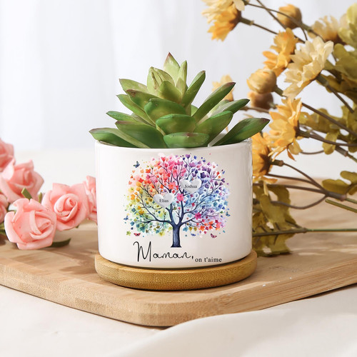 Family tree plant pot with custom names, thoughtful gift for Mom's mini garden, personalized Mother's Day planter decor | Familywalldecor