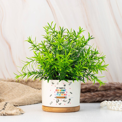 Teacher appreciation ceramic plant pot with personalized teacher name and thank-you message, perfect desk planter gift | Familywalldecor
