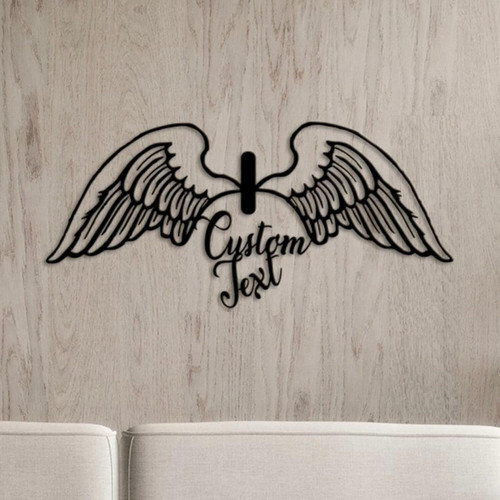 Heartfelt angel wings metal wall art sign, personalized with names and date, modern living room decor, housewarming gift | Familywalldecor