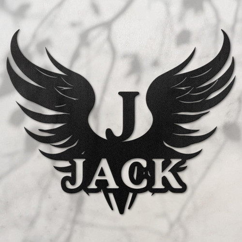 Angel wings wall art featuring personalized initials and family last name, custom decor for entryway or kitchen gallery wall | Familywalldecor