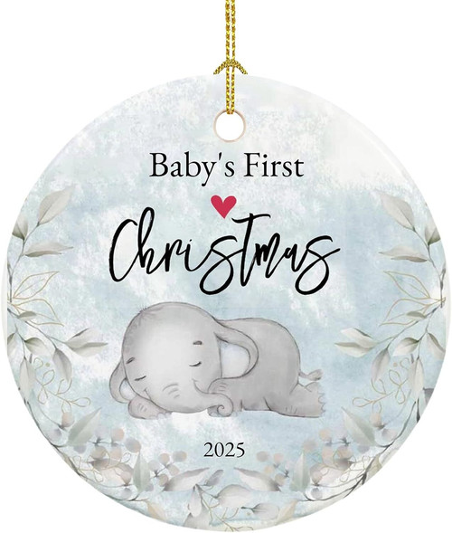 Baby's First Christmas 2025 personalized ceramic ornament, custom name and date keepsake for newborn, cute nursery decor | Familywalldecor