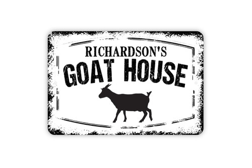Goat metal house sign with custom name for farm barn, indoor/outdoor decor; personalized entry plaque with goat silhouette | Familywalldecor