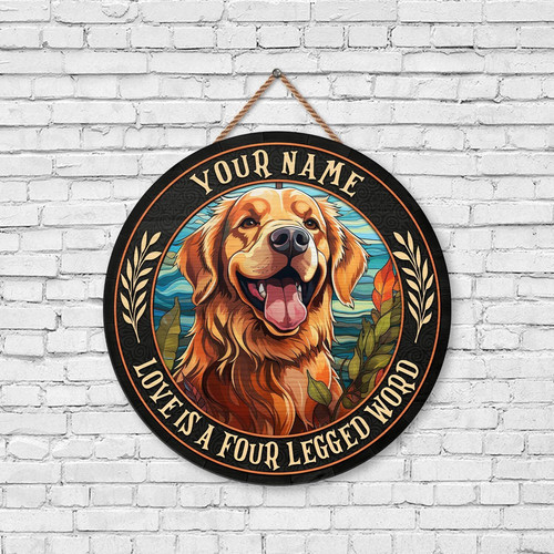 Personalized dog memorial wooden sign with paw print and pet name, rustic walnut stain, horizontal, gift for dog mom and dad | Familywalldecor