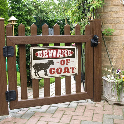Beware of Goat metal sign for yard or garden, retro tin wall decor with humorous warning, vintage style and rustic look | Familywalldecor