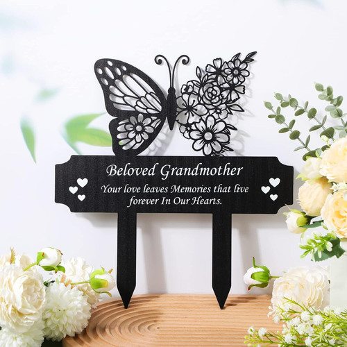 Grandma memorial waterproof metal stake for cemetery plaques, rust-resistant ground holder for outdoor graveside decor | Familywalldecor
