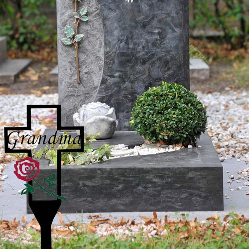Grandma memorial metal cross stake for outdoor garden, cherished Easter decoration to honor her memory in a serene, timeless design | Familywalldecor