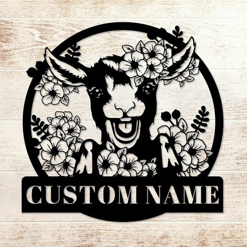 goat metal sign with personalized name in rustic farmhouse style, wall-mounted decor for entryway or living room charm | Familywalldecor