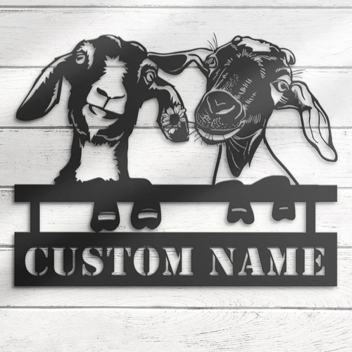 Goat metal sign, personalized farmhouse decor with goat silhouette and family name, heartfelt wall art gift for goat lovers | Familywalldecor