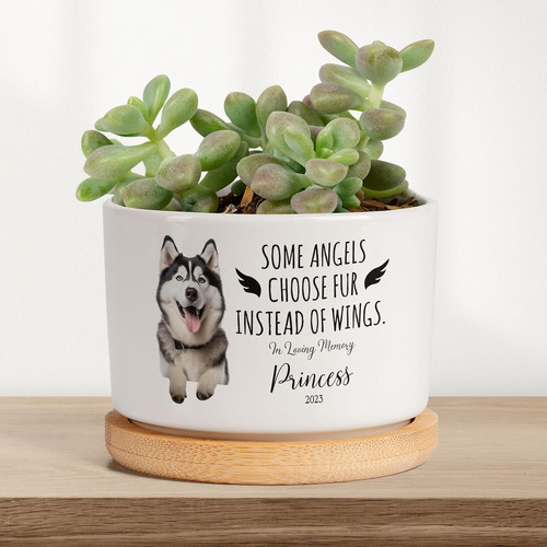 Dog photo planter pot, personalized with your pup’s name for Mom; heartfelt pet sympathy gift for indoor or garden decor | Familywalldecor