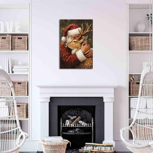Santa's sleigh wall art featuring a cozy Christmas scene with twinkling stars, perfect for festive living room decor | Family Wall Decor