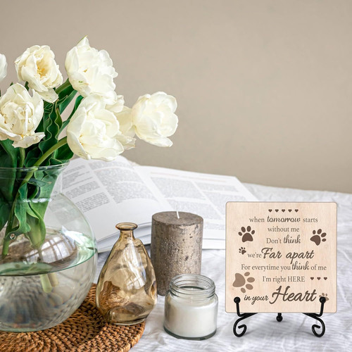 Pet memorial wooden sign for farmhouse desks, rustic tabletop decor honoring dog or cat loss and remembering a beloved pet. | Family Wall Decor