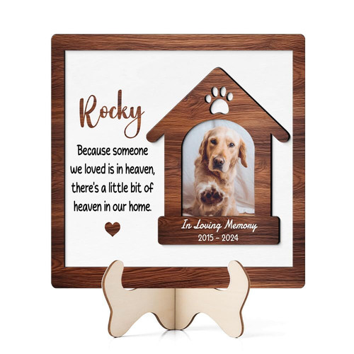 Dog memorial wooden sign personalized with pet name and dates, custom sympathy keepsake gift for home display, natural wood | Family Wall Decor