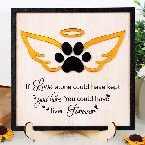 Pet memorial wooden sign for dog loss sympathy, engraved paw print, custom name and dates, rustic wall-hanging plaque | Family Wall Decor