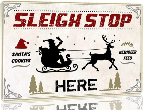 Vintage Santa's sleigh metal sign wall art for Christmas, retro decor accent for the front door or entryway seasonal display | Familywalldecor