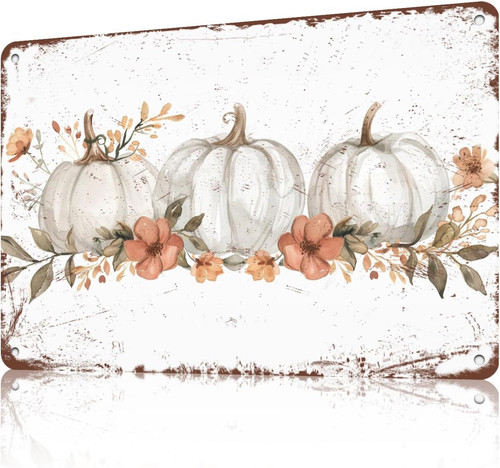 Vintage pumpkin Thanksgiving metal wall art sign for seasonal farmhouse decor, featuring an autumn harvest motif. | Familywalldecor