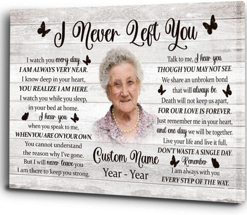 Grandma remembrance canvas wall art with 'I Never Left You' poem, thoughtful sympathy gift, ideal for a living room tribute | Family Wall Decor