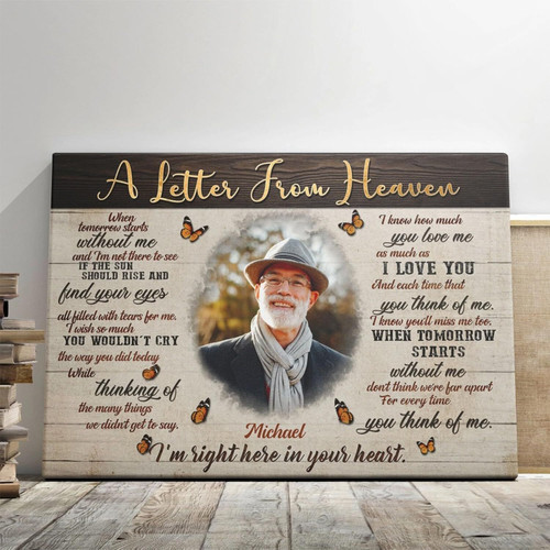 Jesus memorial canvas wall art for grandma loss, personalized with name and dates, Letter from Heaven poem over soft clouds | Familywalldecor