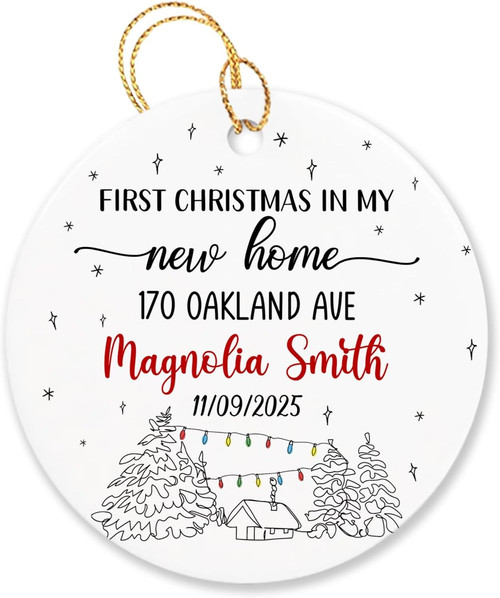 First Christmas New Home ornament 2025 personalized tree decoration with names, perfect for living room holiday decor | Familywalldecor