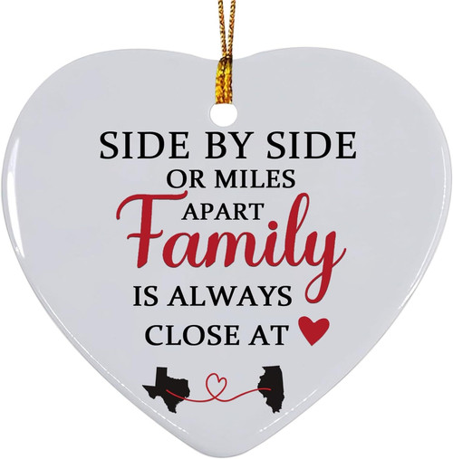 Christmas ornament personalized family decor 2025, engraved wood round with family names and year, hanging in living room | Familywalldecor