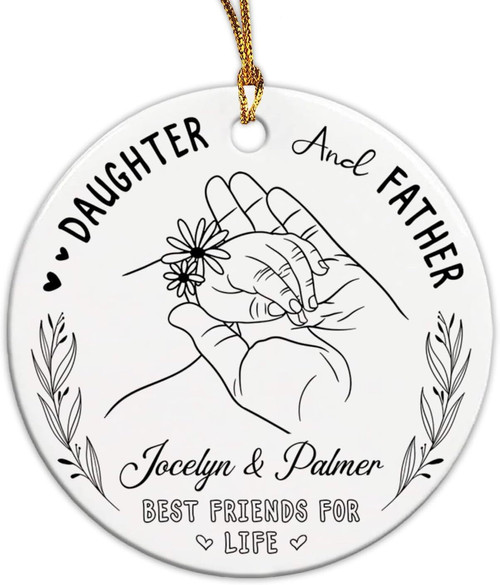 Heartfelt father-daughter ornament, 2025 Christmas keepsake with custom names for living room decor, meaningful gift | Familywalldecor