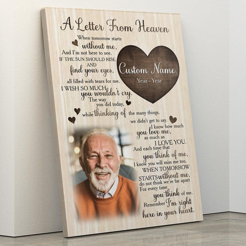 A Letter From Heaven memorial canvas wall art with personalized name and dates, sympathy gift honoring Grandma's memory | Familywalldecor