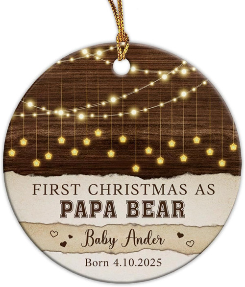 Papa Bear ornament for new dads with custom name and date, heartfelt Christmas keepsake for the living room tree decor | Familywalldecor