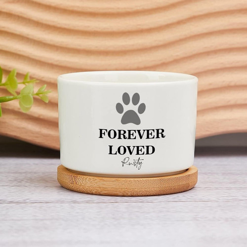 Personalized pet memorial plant pot with paw print and custom dog name, a heartfelt sympathy gift for garden or patio decor | Familywalldecor