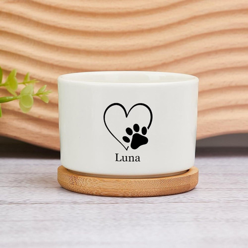 Personalized pet memorial plant pot, ceramic indoor planter with custom dog name and dates, sympathy gift, office desk decor | Familywalldecor