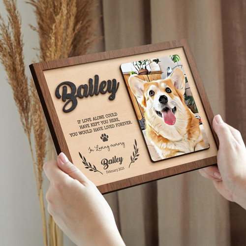 Personalized pet memorial wooden sign with custom dog art photo, name and dates; dog sympathy gift for grieving owners | Family Wall Decor