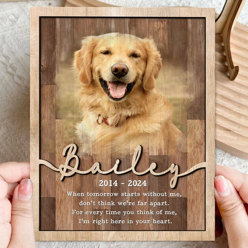 Pet memorial wooden sign with 'I'm Right Here in Your Heart', custom pet name and dates; paw print sympathy gift | Family Wall Decor