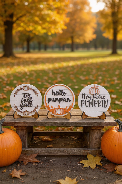 Pumpkin wood sign, rustic farmhouse mini decor for Halloween; small tiered tray accent with distressed finish for fall vibes | Familywalldecor
