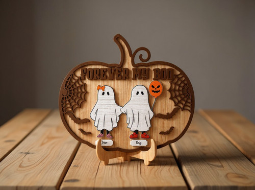 Halloween ghost pumpkin sign, personalized couples decor with names and date, rustic wood hanging for front door or porch. | Family Wall Decor