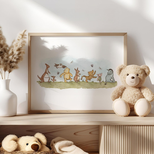 Classic storybook bear nursery wall art print in soft watercolor; baby room decor and charming baby shower gift | Family Wall Decor