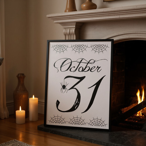 Halloween canvas wall art with October 31 typography and subtle spooky motifs, ideal for seasonal indoor wall decor. | Family Wall Decor