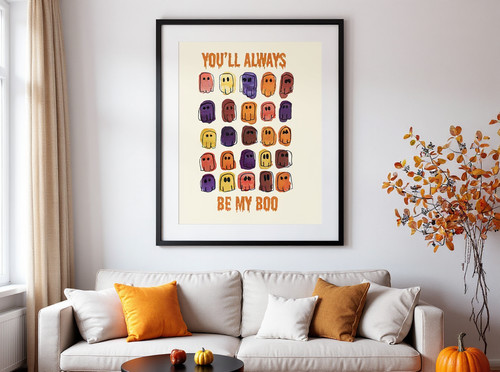 Halloween Boo Crew ghost canvas wall art with cute ghosts, perfect for party decor and fall living room ambiance | Family Wall Decor