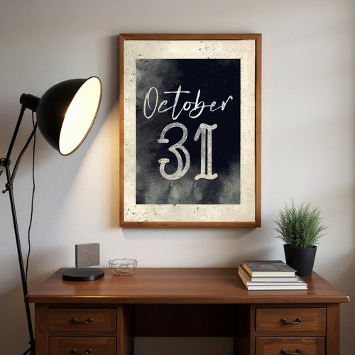 Vintage Halloween canvas art with October 31 distressed typography, black and orange palette, portrait wall decor. | Family Wall Decor