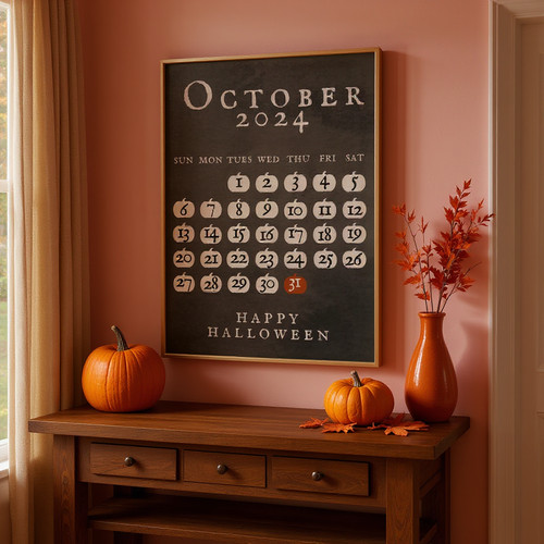 Halloween advent calendar canvas wall art counts down to October 31, spooky season decor accent with 31 numbered dates | Family Wall Decor