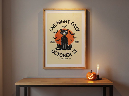 Halloween canvas wall art for kitchen, retro October 31 typography in bold vintage palette, spooky decor and host gift | Family Wall Decor