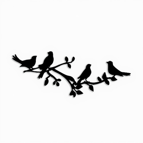 Birds on tree branch metal wall art, laser-cut silhouette for living room wall decor, nature-inspired horizontal design. | Familywalldecor