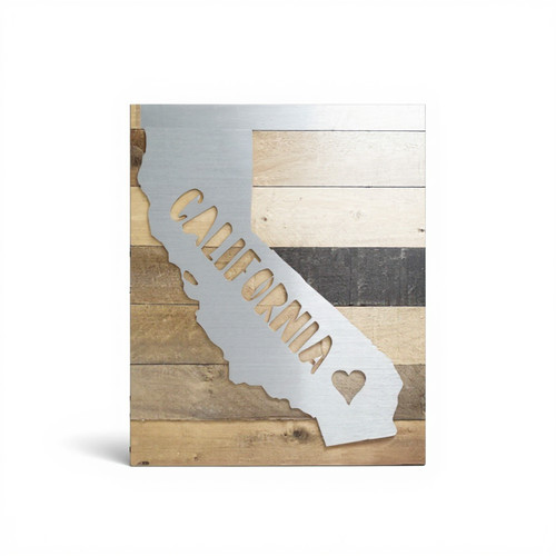 Cali Love metal wall art featuring a California state silhouette with heart cutout, minimalist decor for living room | Familywalldecor