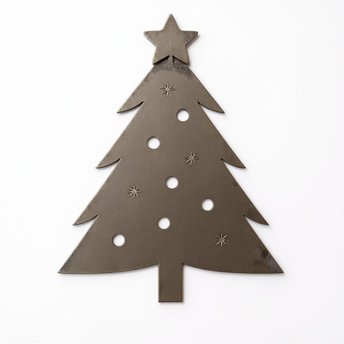 Festive Christmas tree metal wall art with layered cutout design, perfect holiday decor for living room or fireplace mantel | Familywalldecor