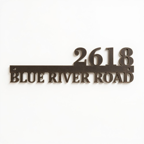 Personalized metal house number sign, matte black wall-mounted plaque with custom numbers and family name for porch decor | Family Wall Decor