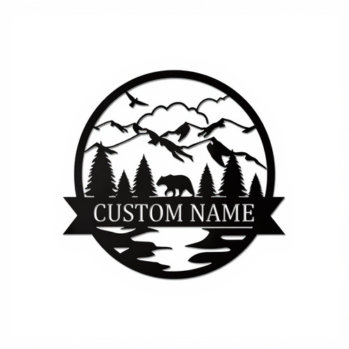 Personalized Custom Bear Monogram Metal Name Sign for Home Décor | Family Wall Decor
