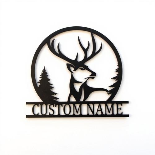 Deer metal sign, personalized with family name, rustic wall decor for entryway or living room, thoughtful housewarming gift | Family Wall Decor